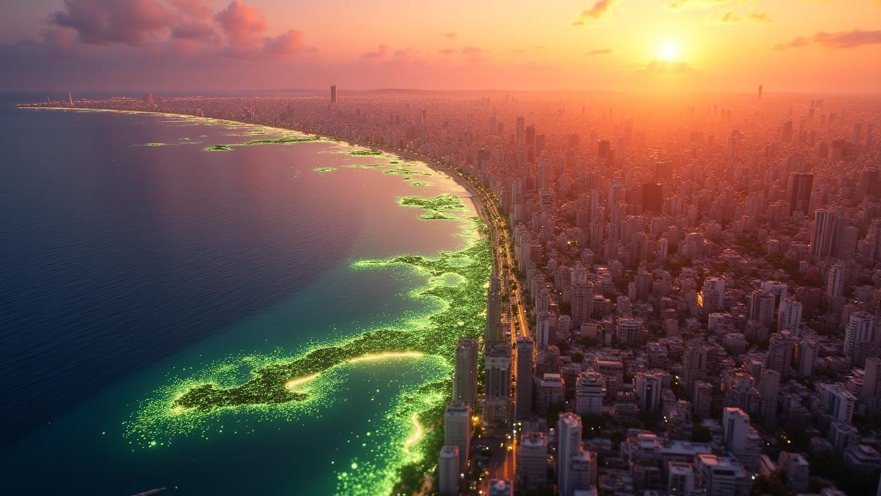 خريطة تفاعلية لمدينة ذكية تعرض مستويات جودة الهواء والماء في الوقت الفعلي